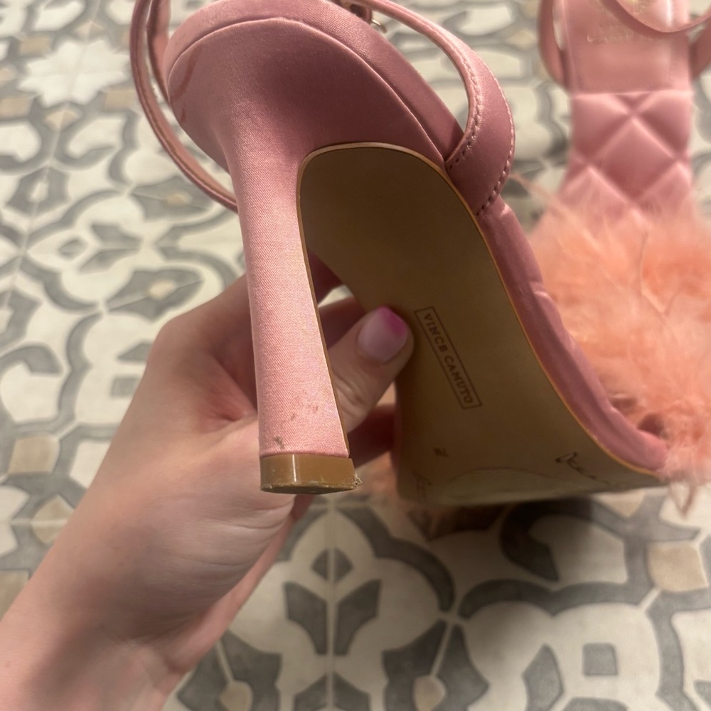 Vince Camuto | Blush “Penely” Feather Ankle-Strap Heels | Size 7 - Picture 14 of 16